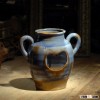2015 antique hotsale blue handmade glazed ceramic flower vase with hole vaso