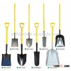 Round point shovel with long wooden handle