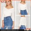 New design ladies sweater !!! Custom Bodycon V-neck Fitting Blank Pullover Hand Knit Sweater latest