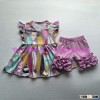 Hot Sale Summer Toddler Girls Boutique Clothing Kids Feather Print Pearl Dresses with Cotton Icing S