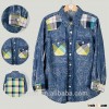 2016 Stylish Children's unisex plaid contrast denim shirt