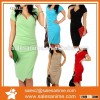 2015 Stylish fashion Lady Women's short sleeve slim V neck High Waist dress patterns
