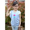 2016 Korean new fashion icecream design lace sleeve handmade flower t shirt for kids baby girl