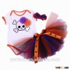 Halloween purple orange skull print baby bodysuit romper tutu short sleeves and headband