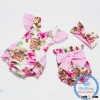 2016 new style baby girl clothes cotton floral baby romper 3pcs /set wholesale children's boutiq