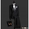 Double Breasted Two Buttons Satin Lapel Customized Groom Black Wedding Tuxedos (Jacket+Pants+Bow) WD