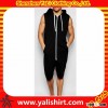 Wholesale top quality plain cotton/polyester sleeveless zip fastening loungewear mens onesie with ho