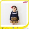 2016 New arrival primary school uniform designs yellow tartan plaid skirt and navy top