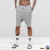 drawstring waist 100% cotton wholesale sweat shorts mid length drop crotch mens fleece shorts
