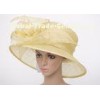 12cm Brim Light Yellow Women Church Hats , Sinamay Fascinators With Feather For Party