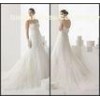 Lace Womens Wedding Dresses Strapless Court Train Tulle Pearls Custom Made Wedding Gowns