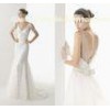 V-neck Lace  Applique Beads Ruffle  Ribbon Womens Wedding Dresses Mermaid Bridal Dresses