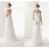 Spaghetti Straps Sweetheart Neck Custom Made Applique Beads Capped  Sleeves Ruffle White Chiffon Wed