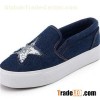 Classic Prevalent Women''s Stars Design Denim Flat Loafers