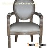 Oak Leather Distressed Oval Back Arm Chairs