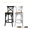 Antique Style X Back Solid Wood Counter Stool With Soft Rattan Seat