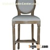 Wide Bar Stool French Round Back Solid Oak Frame White Linen