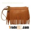 Fashion ladies' bags made of PU,top zip closure,front fringe detail,wrist strap attached to zip 