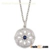14k Gold Sapphire Diamond Necklace,Diamond Pendant