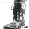 Rubber Rain Boots Women With Lace-up Shoe Ties