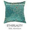 Faux Silk Flower Embroidered Decorative Pillows Green Blue , Invisible Zipper