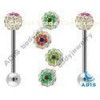 Ladies 316L Crystal Fashion Flower Pattern Ring Ferrido Ball / Tongue Piercing Jewelry