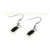 Flat Oblong Stainless Steel Earrings Hooks With Jet Crystal / Silver Plated