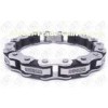 Stainless Steel Bike Chain Bracelets , Black Rubber Bangle CNC Crystals