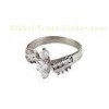 Unique White Stainless Steel Diamond Engagement Rings With Bezel Set Circle Clear CZ