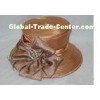 Pink Gold Fancy Ladies' Church Hats , Pleated Nice Fabric Bow Trimming With Diamond Buckle