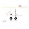 Womens Cute black Lucky Clover charm Europe Hoop ceramic earrings in Silver and CZ