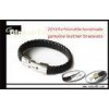 2013 newest fashion four rope leather bracelets for men wholesale with stainless steel
