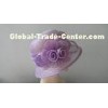 Cute Round Crown Abaca Sinamay Ladies Occasion Hats Purple With Roses , Petal , Stripe