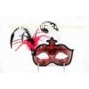 8" Sparkle Venetian Ball Masks , Red Feather Mardi Gras Eye Masks
