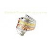Three Tone Silver Rose Gold Stainless Steel Ring Shiny Mini Hammered Oval