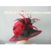 Red Two Layer Sinamay Ladies Hats With Coque Feathers For Christmas , Halloween