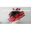 Custom Red Abaca Sinamay Ladies Hats , Women Party Caps With Bow Feathers