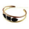 Three Tone Empty Wire Pipe Stainless Steel Bangle Bracelets With Jet Crystal Stone