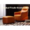 OEM Bedroom Modern Style Wooden Lounge Chair With Orange Color Leather