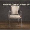 High end cream striped Fabric Dining Chair with Antique brass nailhead trim