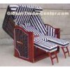 Hotel Pool Red Roofed Wicker Beach Chair & Strandkorb With White Blue Cushion