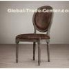 Vintage French Wooden Round Back Leather Dining Chair with Solid Wood Legs