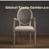 Fully upholstered Linen Fabric Dining Chair with Round Cane Back Arm for hotel