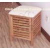 Natural Walnut Solid Wood Bathroom Furniture , Upholstered Storage Stool