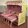 3 Seat Roofed Wicker Beach Chair & Strandkorb With Wood And Rattan Frame