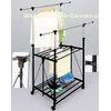Double Layer Folding Mobile Metal Clothes Rack with Wheels and Shelves Heavy Duty Type