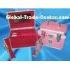 Pink ABS Cosmetic Case With Drawers , Lock And Mirror For Makeup