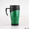 Custom non-spill coffee thermos plastic travel mug with handle and lid 14oz