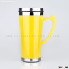 High Quality Travel Mug Double wall plastic outside coffee mug with handle and lid,colorful