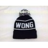 Black Cuffed Knitted Beanie Hats with Pom Pom Ball Top and Jacquard Logo